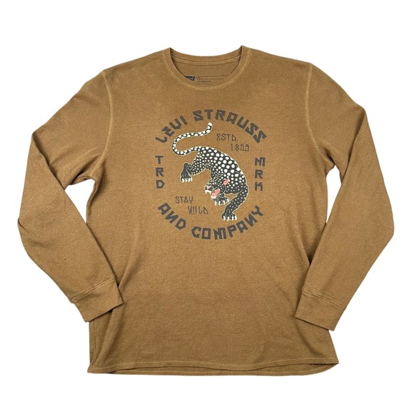Levi's Other - Levi's Long Sleeve Thermal‎ Shirt Mens XL Brown Panther Graphic Waffle Knit